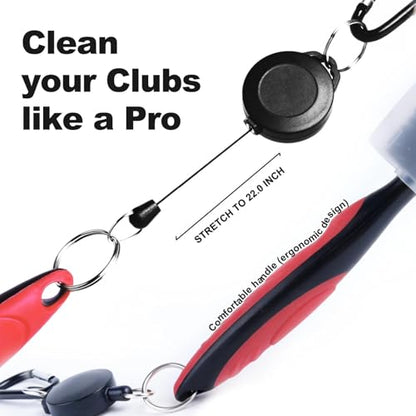 Durable Golf Club Groove Cleaner Brush and Shoes Brush With Handle - Dirt Mud Remover Tool for Golf Clubs and Shoes - Retractable Zip-line Aluminum Carabiner