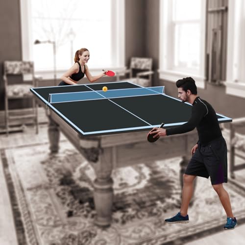 7/8/9ft Mid-Size Ping Pong Conversion Top with Net Set for Billiard and Pool Tables - Regulation Top Converts Billiards into Ping Pong Table Blue/Green/Black