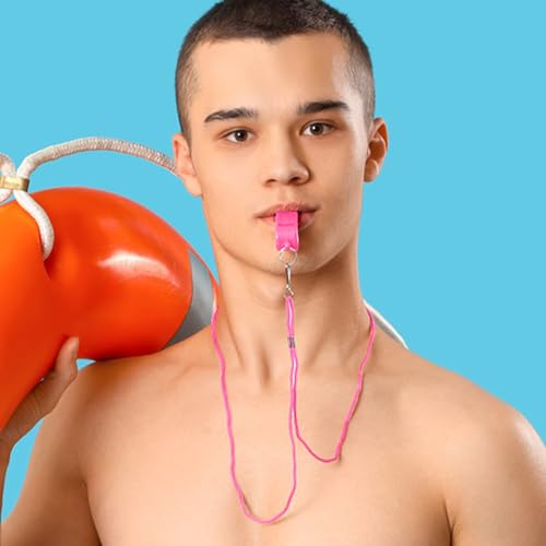Pink Whistle, 2 Packs Whistle for Coaches, Plastic Coach Whistles with Lanyard, Loud Clear Crisp Referee Whistle, Whistle Emergency for Teacher Polices Officials Sport Training Lifeguard