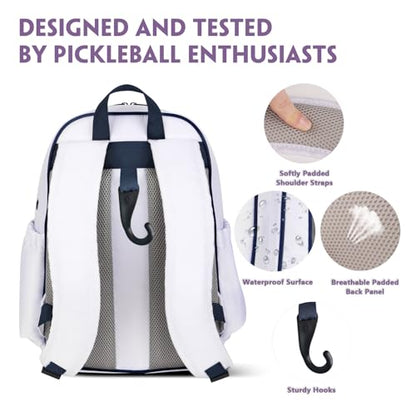 Pickleball Bags, 30L Deluxe Waterproof Pickleball Backpack with Shoe Compartment for Men Women Pickle Ball Gift Accessories for Pickball Lovers (White) - color: White