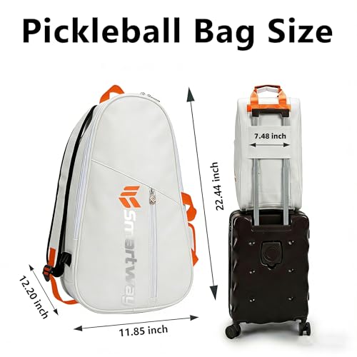 Smartway Tennis Bag for Men Women, 6 Rackets Large Racquet Bag with Shoe Compartment & Insulated Pocket, Waterproof Gym Backpack & Sports Duffel for Pickleball, Training and Daily Use - color: White