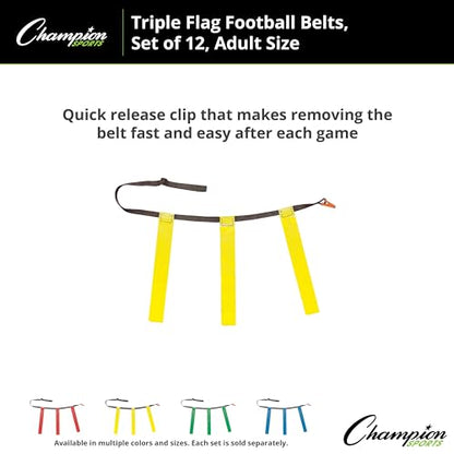Champion Sports Quick Release Flag Football Set – Durable Belt, 3 Detachable Flags & Adjustable Fit (25”-50”)