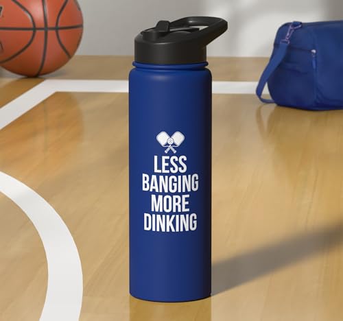 Less Banging More Dinking Pickleball Player Strategy Stainless Steel Insulated Water Bottle - color: Royal Blue