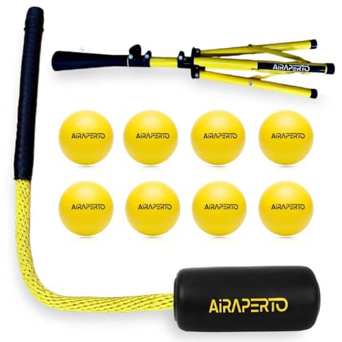 Baseball & Softball Rope Swing Trainer - Batting Training Tool with Batting Tee & 8 Soft Training Balls, Outdoor Indoor Training Bat, Hitting Aid for Youth & Beginners