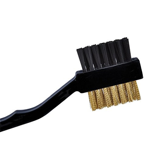Pack of 2 Golf Club Cleaning Brush with Double Sided Brass & Nylon Bristle, Black