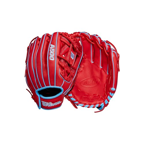 Wilson | A500 | Adult + Youth Baseball Glove + Mitt | Sizes 10.5" - 12.5" | Right + Left Hand Throw | Multiple Styles - color: Red/Blue/White, size: 11.5" | Infield