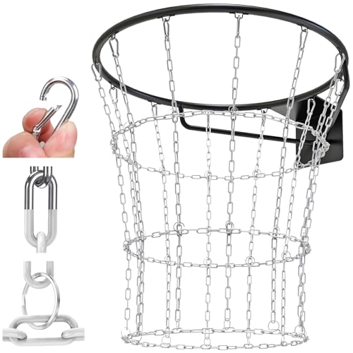 Insaga Chain Basketball Net Heavy Duty Metal - 19'' Basketball Chain Net for Hoop Outdoor Indoor Replacement, Rustproof Steel Chain Net for Standard 12-Loop Rim, Easy to Install - color: White B