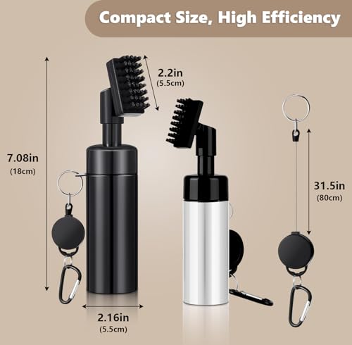 Golf Club Cleaner Brush 2 Pack - 7 Inch Golf Water Brush with 5 Oz Leakproof Bottle, Nylon Bristles & Retractable Hook, Black & White