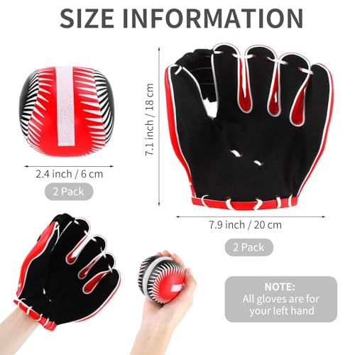 Aodaer 2 Pack T Ball Sets Baseball Glove and Ball Set for Teenager Easy Catch, Yard Lawn Game, Baseball Play - Black and Red