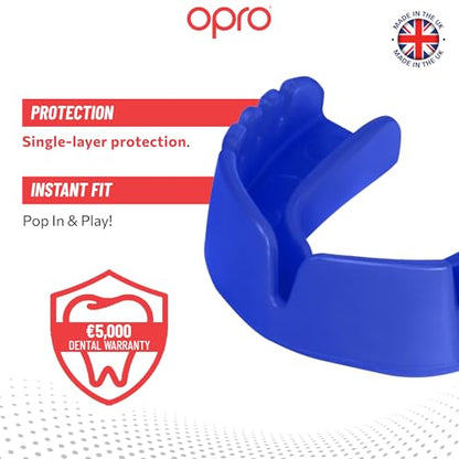 OPRO Snap-Fit Mouth Guard Instant Fit (Electric Blue) Adult Boxing Mouthguard for MMA & Impact Sports, Impact-Resistant Football Mouth Guard for Sports, Hockey & Rugby - Includes Case