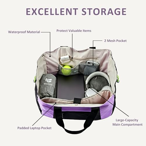 Smartway Pickleball Tote Bag for Women, Stylish Tennis Bag with Detachable Paddle Pocket, Waterproof Large Capacity Court Shoulder Bag for Gym, Daily & Weekend Trips, Men Ideal Pickleball Gifts - color: Purple
