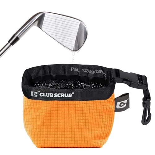 Club Scrub Golf Club and Golf Ball Cleaning Bag, Waterproof Clean Face Technology Liner, Detachable Clip, Machine Washable, Cleans Club Grooves, Dry Exterior (Neoprene or Microfiber Option Available) - color: Orange, style: Microfiber Pro