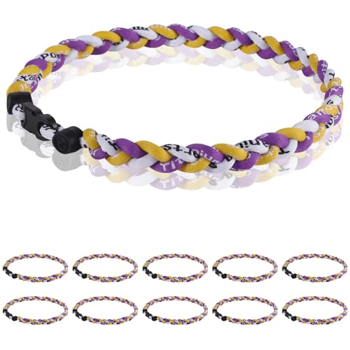 12 Pack Baseball Necklace 18inch, Team Gift for Baseball Funs, Three Braided Titanium Tornado Rope Design, with Muti - Color for Pick - color: Purple-Yellow-White