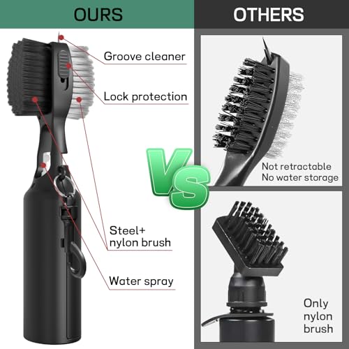 THIODOON 2 Pack Golf Club Brushes and Groove Cleaner 2 ft Retractable Zipline Carabiner Golf Brush Head with Retractable Spike Comfortable Grip Golf Club Cleaner - color: Pro Golf Club Brush