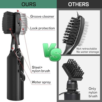 THIODOON 2 Pack Golf Club Brushes and Groove Cleaner 2 ft Retractable Zipline Carabiner Golf Brush Head with Retractable Spike Comfortable Grip Golf Club Cleaner - color: Pro Golf Club Brush