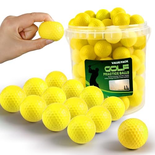 FINGER TEN Foam Golf Practice Balls Value 100 Pack with Bucket, Soft Lightweight & High-Visibility Mixed Colors Balls with Durable Construction for Indoor Outdoor Use - color: Yellow