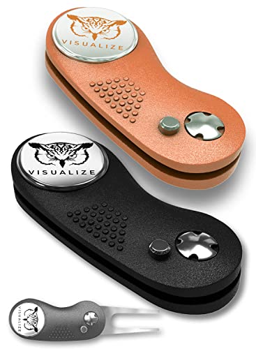 VISUALIZE Elite Switchblade Golf Divot Repair Tool Set with Ball Marker - Sturdy Anodized Aluminum - Perfect Golf Accessory Gift - color: Raptor-Combo-Halloween