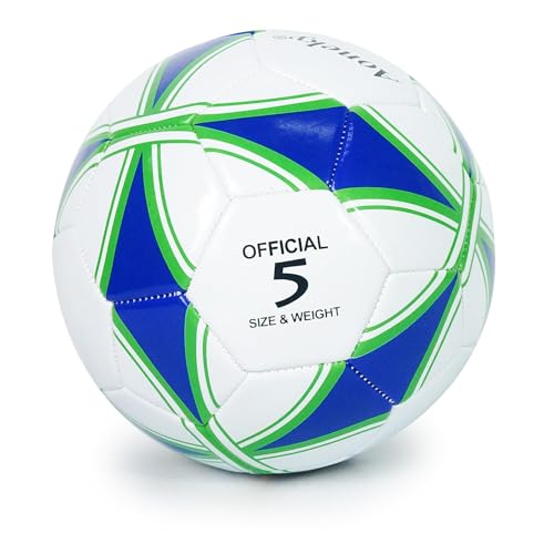 Aoneky Adult Size 5 Traditional Soccer Ball - Ships Deflated, Pump Included - color: White/Blue, style: 6-Pack Deflated Ball with Pump