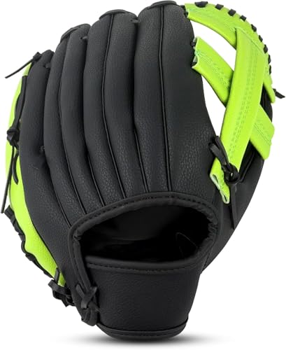 Baseball Glove for Adults & Youth | 10.5-12.5 Inch Training Outfield Mitt | Premium Synthetic Leather | Right-Hand Throw Baseball Softball - color: Green Black, size: 10.5 inch