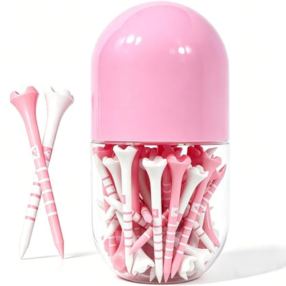Stable & Durable Plastic Golf Tees 60Pcs Size 2-3/4 Inch or 3-1/4 Inch Packaged in Plastic Jar with Lid Available Pink White Blue Color