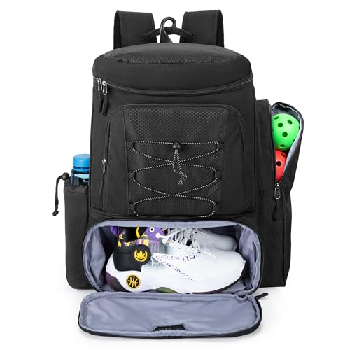 GOBUROS Pickleball Paddle Bag Backpack for 4 Rackets with Fence Hook, Pickleball Equipment Bag with Shoe Compartment for Men Women, Bag Only