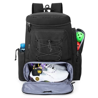 GOBUROS Pickleball Paddle Bag Backpack for 4 Rackets with Fence Hook, Pickleball Equipment Bag with Shoe Compartment for Men Women, Bag Only