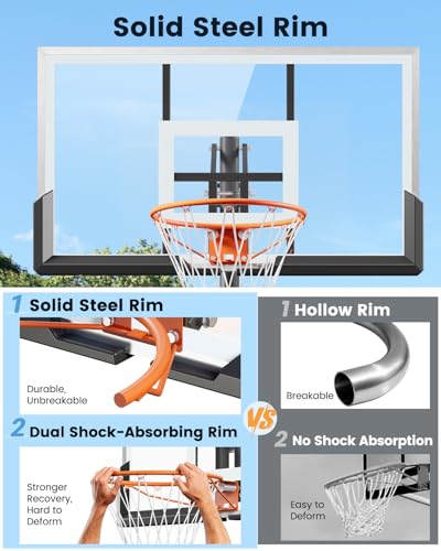 Yohood In Ground Basketball Hoop Outdoor 10FT Adjustable Height with Crank, in-Gound Basketball Goal System with 50 Inch Shatterproof PC Backborad and Solid Steel Rim