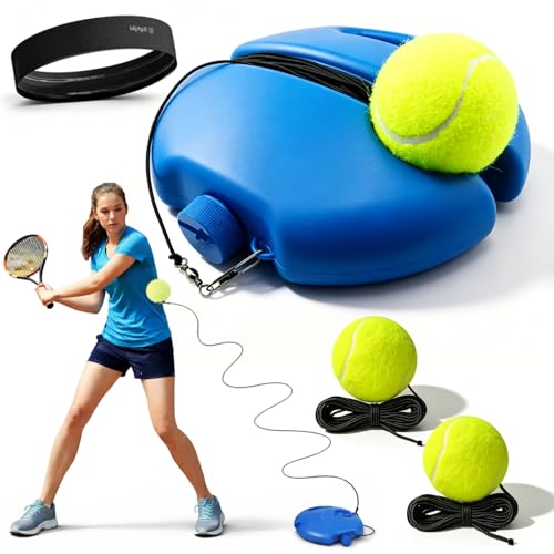 Solo Tennis Trainer Rebound Ball with String, 2026 New Portable Tennis Trainer Set for Self Practice, Tennis Training Equipment for Adults Kids Beginners with Elastic Balls - color: Blue*1