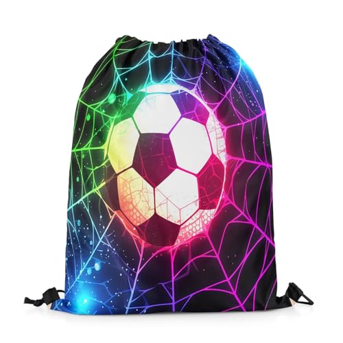 Castle Fairy Football Drawstring Backpack,American Sports Game Drawstring Bag,Colorful Neon Spider Web Adjustable Draw String Bag,Lightweight - color: Black Green Purple