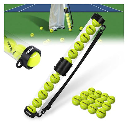 Hikeen Durable Tennis Ball Pick up Tube with 6/12 Tennis Balls,Quick Pickup & Storage Tennis Ball Tube with Shoulder Strap for Tennis Accessories - Includes 6/12 Balls - style: with 12 Tennis Balls