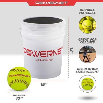 PowerNet Softball Batting Practice Equipment - Bucket of 11" & 12" Softballs, Weighted & Flexi Balls, Crushers