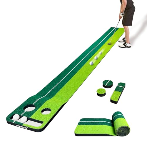 SENSECLUB Indoor Putting Green Game, Foldable Putting Mat Golf Game Set, Golf Gifts for Men - 1x8 Ft - style: 2 Holes