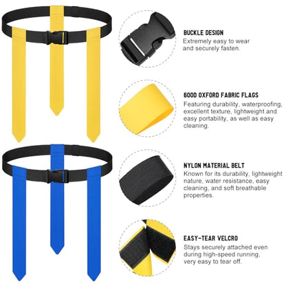 BORNEW Flag Football Set - 14/20 Player Adjustable Belts with Cones, Football, Pump, Bag, for Youth and Adults Training - color: 3.yellow Blue, style: 14 Player Kit