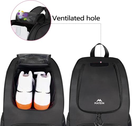 MATEIN Basketball Bag, Sturdy Soccer Bag with Ball Holder & Shoe Compartment, Large Basketball Backpack for Training Equipment, Water Resistant Sports Ball Backpack Fits Volleyball Football, Colorful - color: Black - Large