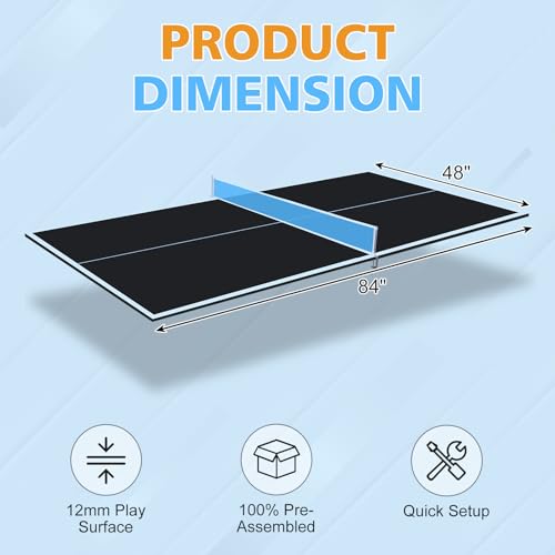 Foldable Ping Pong Table Top for Billiard Table, 6FT/7FT/8FT/9FT Table Tennis Table Topper for Pool Table, Indoor Outdoor Portable Table Tennis Conversion Top w/Net & Foam Padding