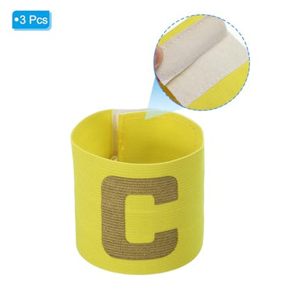 PATIKIL 9.4x2.5 Soccer Captain C Armband, 3 Pack Nylon Unisex Elastic Arm Badge Adjustable for Youth Adult Team Training, Yellow