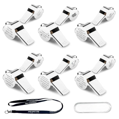 6 Pack Engraved Coach Whistle Set Stainless Steel Thank You Whistles with Lanyard Appreciation Gifts for Coaches Referees