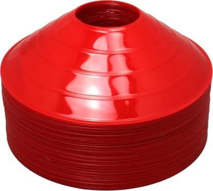 BlueDot Trading Sport Disc Cones High Visibility for Agility Training, Soccer, Football, Field Durable Cone Markers for Adults or Kids (50-Pack), Red