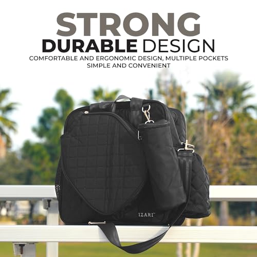 IZARI Designer Pickleball Bag For Women With Fence Hook | Original Stylish Quilted Sports Bag for Pickle Ball with Ball Bag - size: Large