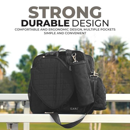 IZARI Designer Pickleball Bag For Women With Fence Hook | Original Stylish Quilted Sports Bag for Pickle Ball with Ball Bag - size: Large