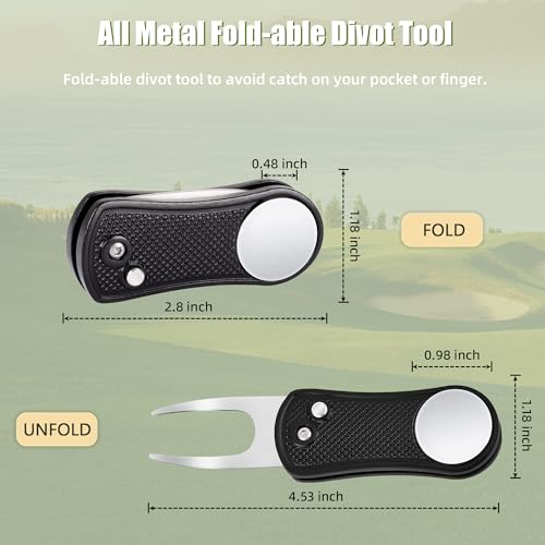 Mile High Life Golf Divot Repair Tool, All Metal Foldable Divot Tool with Pop-up Button & Magnetic Ball Marker - color: Black Undulate
