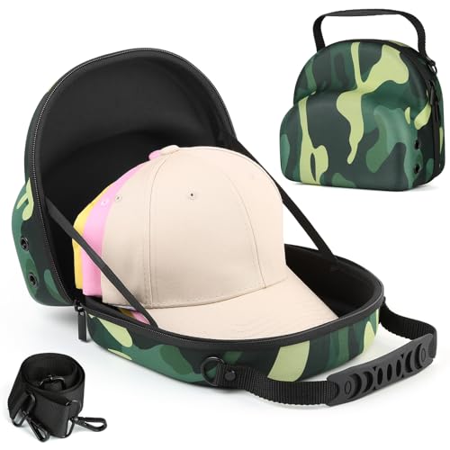 GERMUN Hard baseball hat case, Hat Carrier Travel Case with Adjustable Shoulder Strap, Hat cap case for 3 Baseball Caps - Perfect for Traveling & At-Home Storage (Camo Green) - color: 3 Camo Green