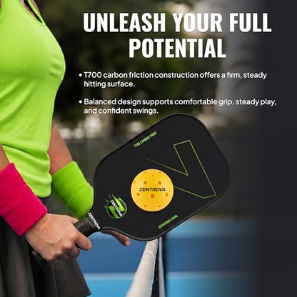 ZENTROVA Carbon Fiber Pickleball Paddle – T700 Raw Carbon Surface, 16mm PP Honeycomb Core, Max Spin & Control with Complete pickleballs Set, Cover & Carry Case – Beginner to Intermediate, Men & Women