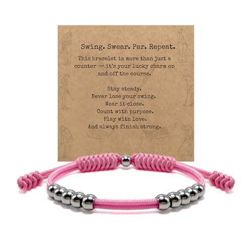 Golf Score Counter Bracelet, 10 Stainless Steel Beads, 2mm Cord Adjustable Golf Stroke Tracking Baseball Swimming Sport Golf Gift for Men and Women - style: Pink
