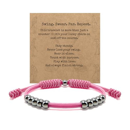 Golf Score Counter Bracelet, 10 Stainless Steel Beads, 2mm Cord Adjustable Golf Stroke Tracking Baseball Swimming Sport Golf Gift for Men and Women - style: Pink