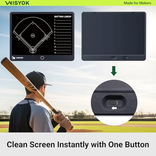 WISYOK Electronic Baseball Coaching Board, LCD Coach Clipboard, Digital Strategy Marker Lineup Board with Pen for Game, Training, Teaching - style: Baseball LCD