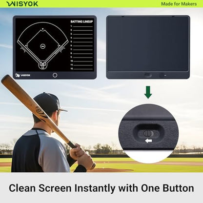 WISYOK Electronic Baseball Coaching Board, LCD Coach Clipboard, Digital Strategy Marker Lineup Board with Pen for Game, Training, Teaching - style: Baseball LCD