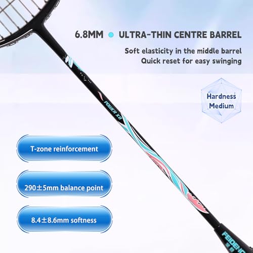 Badminton Rackets,Badminton Racket Set,Both Offensive and Defensive,Composite Carbon Ultra Light 82g Professional Training Racket,Including 2 Rackets,2 Shuttlecocks,and 1 Bag - color: FD-black