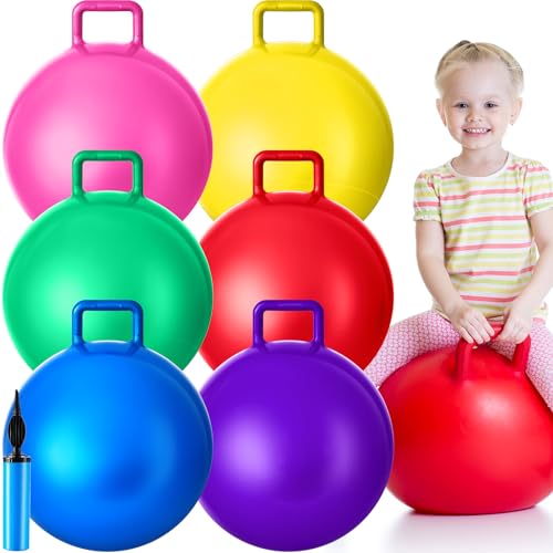 Lewtemi 6 Pcs Hopper Ball for Kids 15 Inch Jumping Hopping Inflatable Bouncing Ball with Handle and Air Pump for Indoor Outdoor Games Sport Exercise Fun Easter Basket Stuffers Gifts(Rainbow Colors) - color: Rainbow Colors, size: 15 Inch