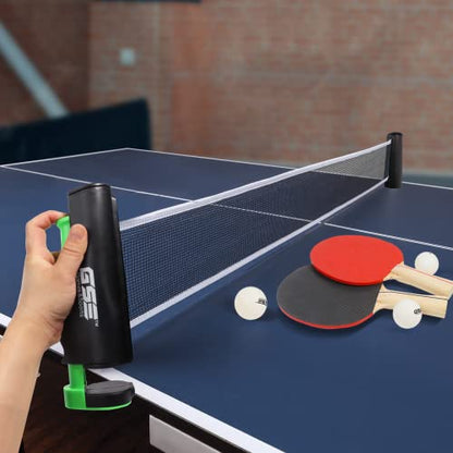 GSE Games & Sports Expert Adjustable Retractable Ping Pong Net Set & Post. Professional Table Tennis Rackets and Balls, Net with Posts and Storage Bag - Pingpong Paddle and Game Table Accessories. | Adjustable, Retractable, Post, Professional, Rackets, Ba